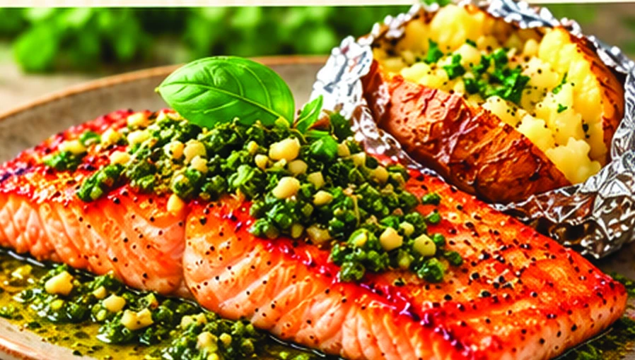 Lachs mit Kartoffeln und Basilikum-Pesto aus der Speisekarte